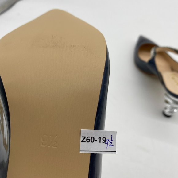 YDN blue patent leather pointy toe sliver spiral low heels slingback shoes - Picture 7 of 7